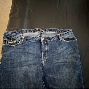 Salt Works Dark Blue Cropped Jeans with Studded Pocket Trim